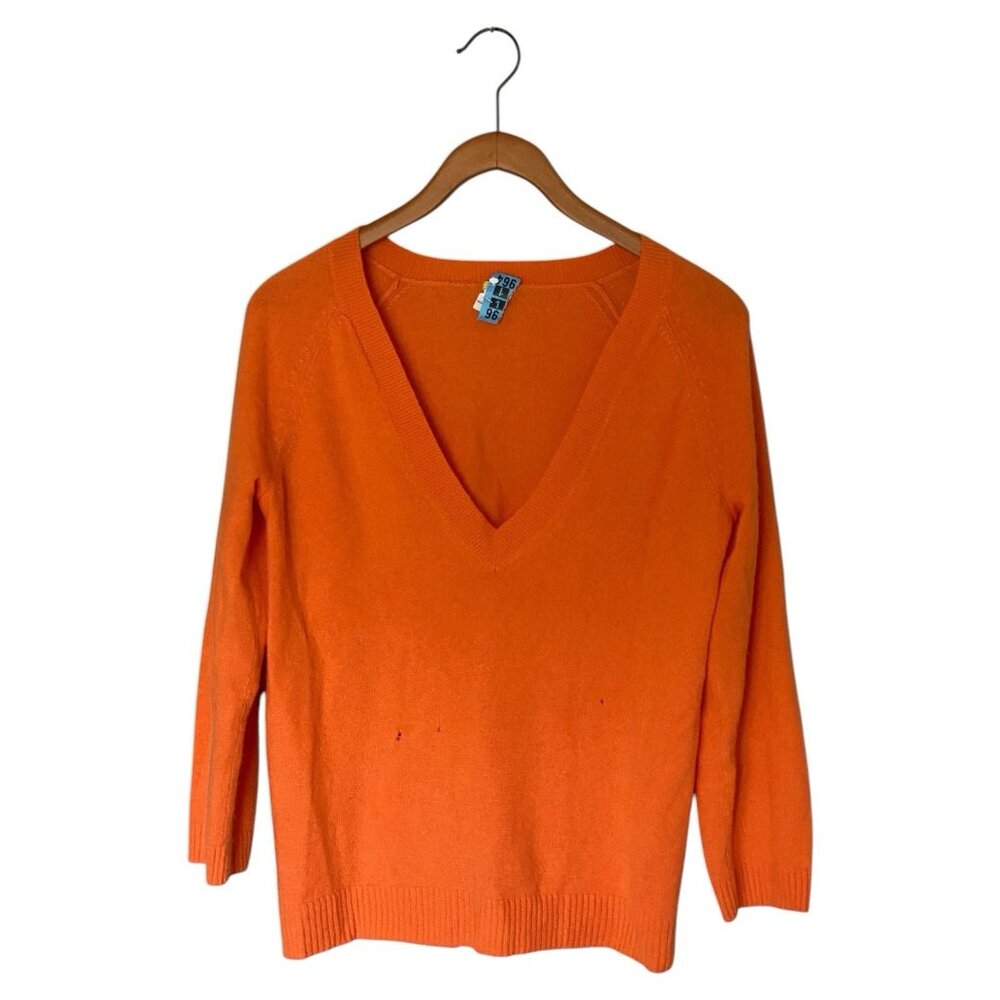 J Crew Orange Cashmere V-Neck Sweater Women's Size M Long Sleeve Holes Crafter
